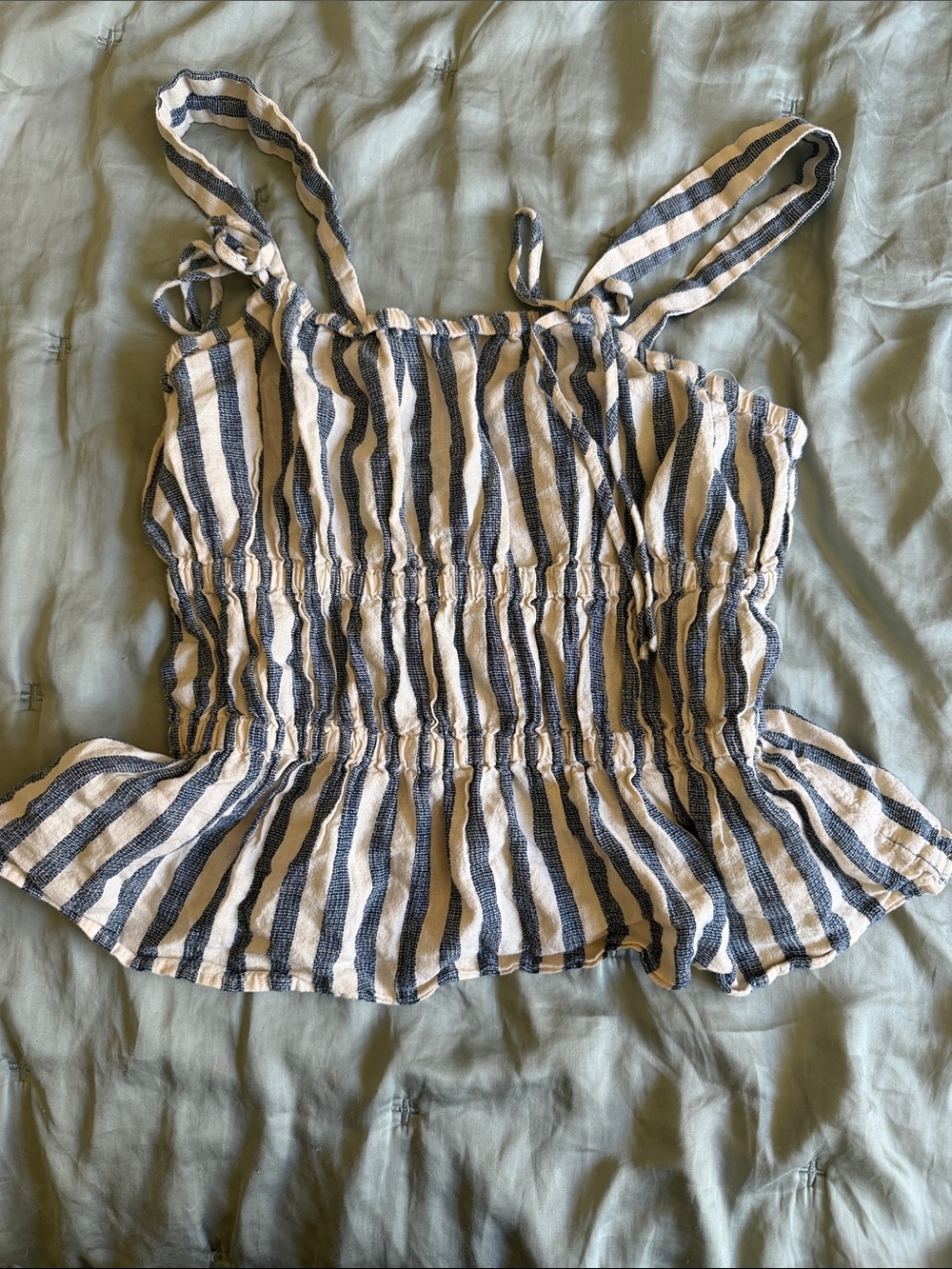 Striped Smocked Peplum Tank Top -
